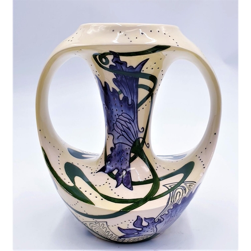 287 - COBRIDGE STONEWARE (Black Ryden)    18.5cm TWIN HANDLED VASE  (Silver Line )
(In January 2003 Moorcr... 