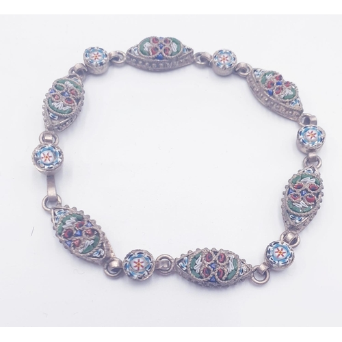 329 - MICRO MOSAIC & WHITE METAL BRACELET (Made In Italy) (Some Mosaic Missing)
