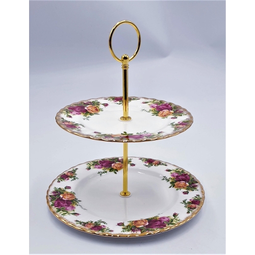 108 - ROYAL ALBERT CHINA TWO TIER CAKE STAND IN THE OLD COUNTRY ROSES DESIGN