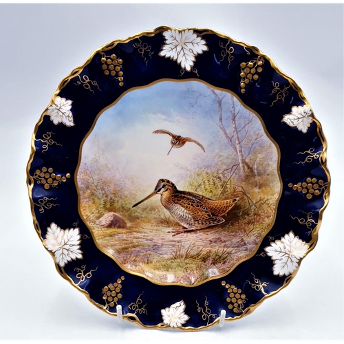 73 - ROYAL CROWN DERBY CHINA (19th Century) 22cm Dia (Hand Painted) WOODCOCK PLATE