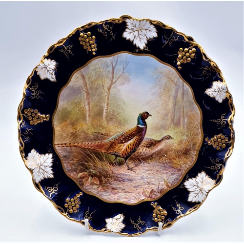 74 - ROYAL CROWN DERBY CHINA (19th Century) 22cm Dia (Hand Painted) PHEASANTS PLATE