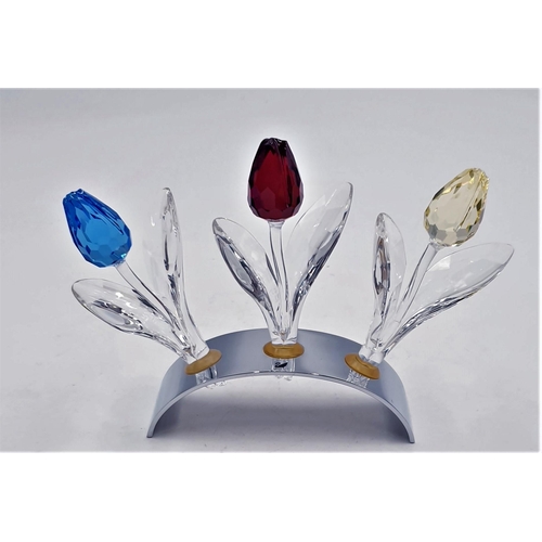 777 - SWAROVSKI CRYSTAL 9.5cm TULIPS (3) With STAND