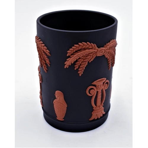 96 - WEDGWOOD 8cm x 6cm Dia TERRACOTTA ON BLACK JASPER POT