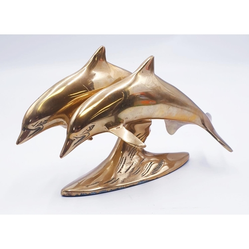 221 - BRASS MODEL OF TWO LEAPING DOLPHINS