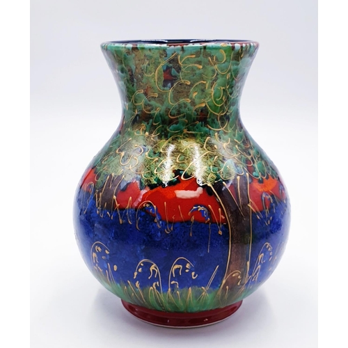 86 - ANITA HARRIS ART POTTERY 18cm TROJAN VASE IN THE BLUEBELL WOOD DESIGN (Signed In Gold By Anita Harri... 