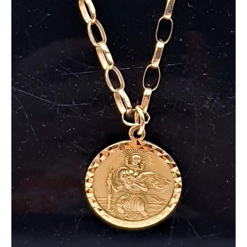 595 - 9ct GOLD ST CHRISTOPHER PENDANT ON A 9ct GOLD 51cm BELCHER NECK CHAIN (Total Weight 7.68 Grams)