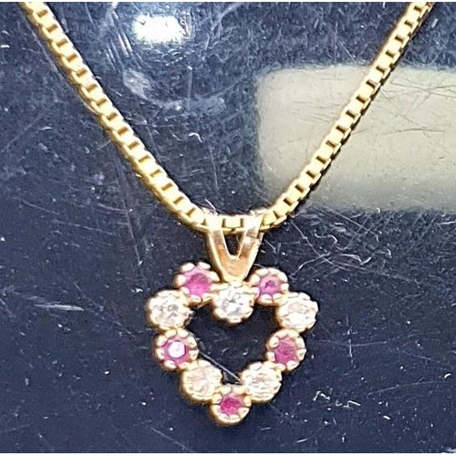 596 - RUBY HEART PENDANT ON A 9ct GOLD 41cm BOX CHAIN (Total Weight 3.15 Grams)