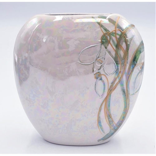 617 - ANITA HARRIS ART POTTERY 12cm WHITE LUSTRE WARE PURSE VASE IN THE SNOWDROP DESIGN (Signed In Gold By... 