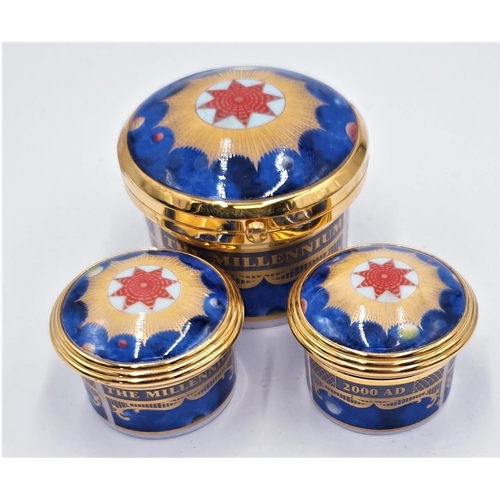 675 - ROYAL WORCESTER CHINA Miniature CLOCK & LIDDED POTS IN CELEBRATING MILLENIUIM 2000 AD