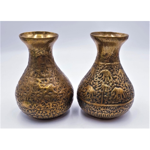 820 - INDIAN BRASS 19cm ELEPHANT VASES (2)