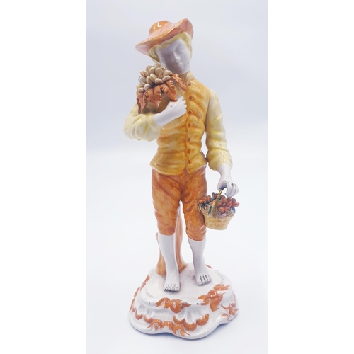 112 - CONTINENTAL PORCELAIN 22cm CHARACTER FIGURINE OF A GENTLEMAN With FLOWERS (Crown And Anchor Mark To ... 