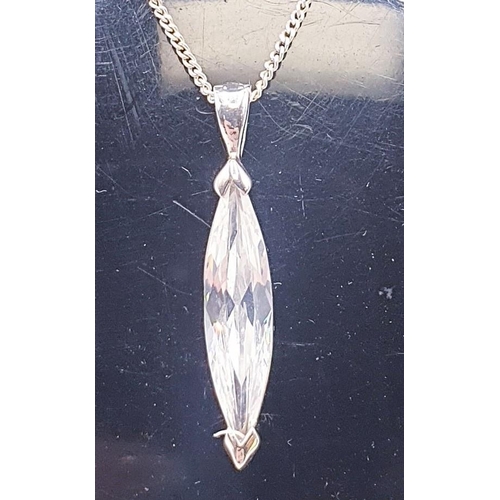 121 - STERLING SILVER (925) 20mm x 5mm STONE SET PENDANT ON A SILVER (925) 40cm NECK CHAIN (Total Weight 3... 