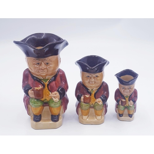 126 - WOOD & Sons SET OF THREE (Hand Painted) GRADUATED TOBY JUGS (The Largest Being 15.5cm)