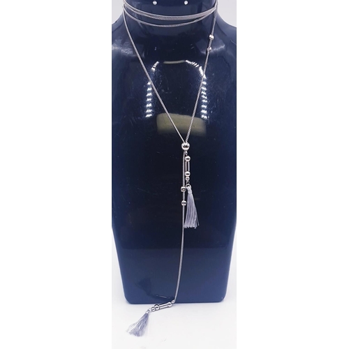 164 - SILVER (925) Extra Long 80cm NECKLACE With DROPS And TASSELS (Total Weight  6.1 Grams) (Prsentation ... 