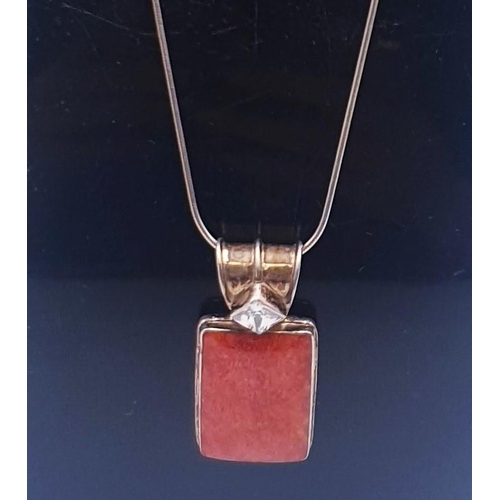 166 - SILVER (925) Large 30mm x 15mm RED And CLEAR STONE SET PENDANT ON A NECK CHAIN (Boxed)