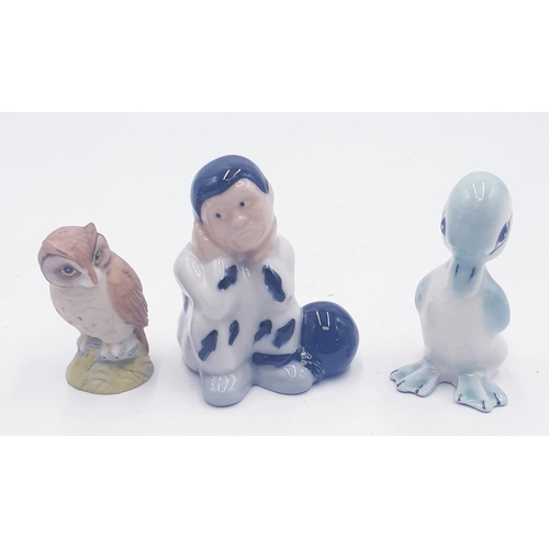 175 - WADE FIGURINE OF A PRISIONER,AYNSLEY PORCELAIN MODEL OF AN OWL Plus SZIELER MODEL OF A DUCK