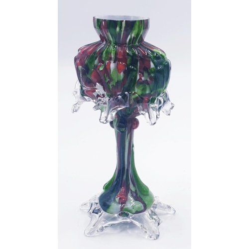 184 - GLASS MULTI-COLOURED 18.5cm ORNATE VASES (Pair)