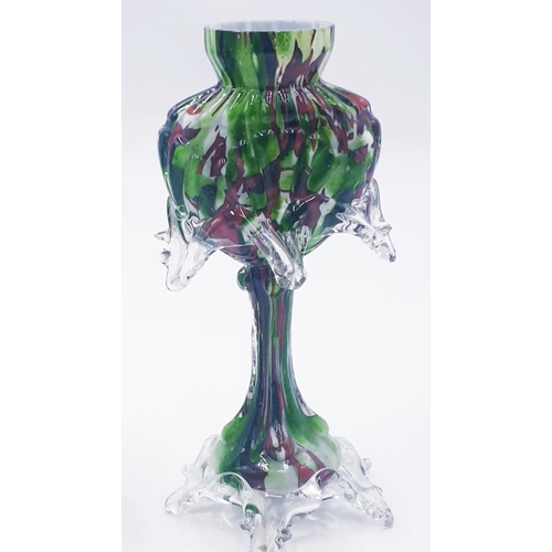 184 - GLASS MULTI-COLOURED 18.5cm ORNATE VASES (Pair)