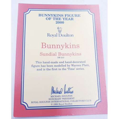 185 - ROYAL DOULTON BUNNYKINS CHARACTER FIGURINE 'SUNDIAL BUNNYKINS' DB213 2000 Only (Bunnykins Of The Yea... 