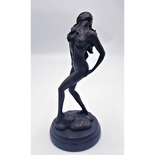 88 - EUROPEAN FINE BRONZE 25.5cm FIGURE Of A NUDE FEMALE Signed Aldo Vitaleh