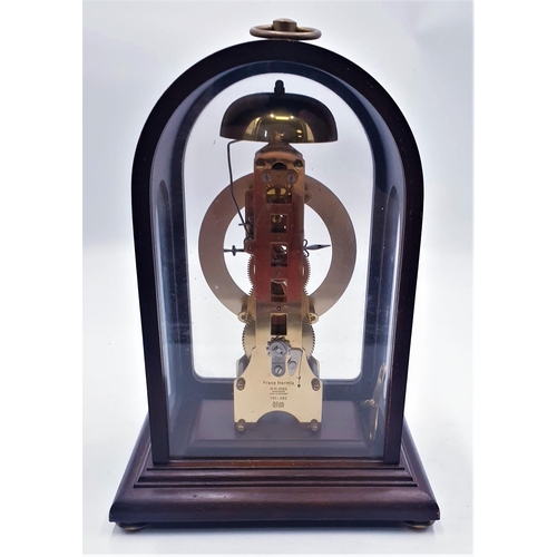 90 - WOODEN CASED GERMAN SKELETON CHIMING MANTLE CLOCK (With Key) With Franz Hermle 791-081 16.5cm Mechan... 