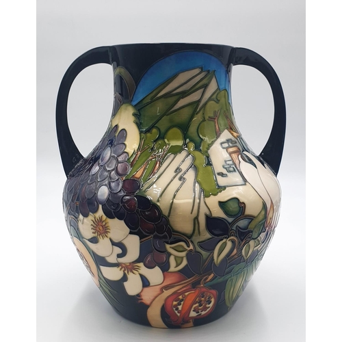 107 - MOORCROFT Large 33cm TWIN HANDLED VASE By Designer  Emma Bossons (Trial Piece, Red Dot) (Please Note... 