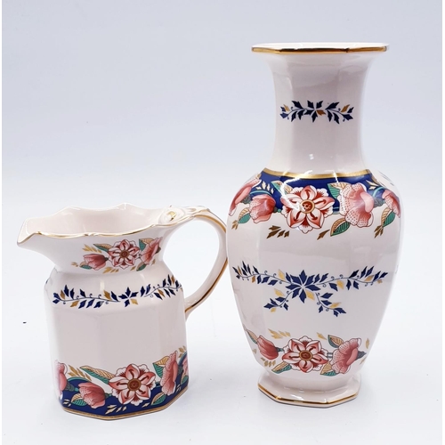 145 - MASONS IRONSTONE 25cm VASE & 14cm JUG IN THE KENSINGTON DESIGN