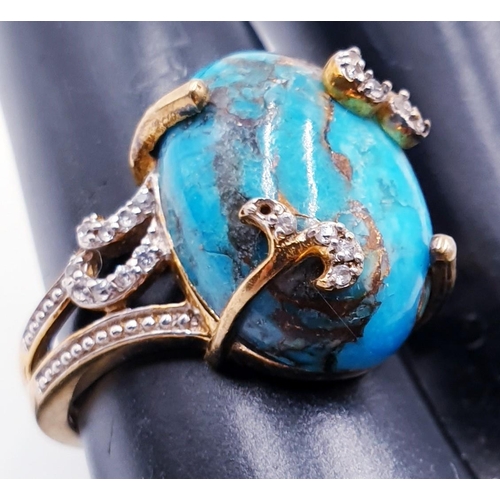 59 - SILVER (925) GILT / TURQUOISE STONE SET RING (Size T-U Total Weight 7.3 Grams)