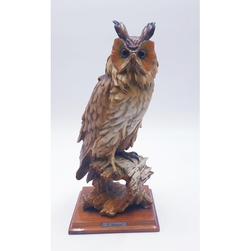 155 - CAPODIMONTE Large 35cm MODEL OF A LONG EARED OWL MOUNTED ON A WOODEN PLINTH Signed G. Armani (Please... 