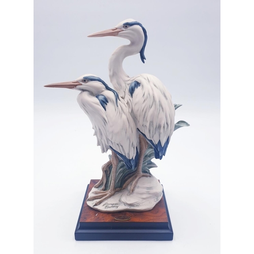 157 - CAPODIMONTE Extra Large 33cm MODEL OF TWO STORKS MOUNTED ON A On WOODEN PLINTH Signed G. Armani (Bea... 