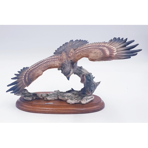 158 - CAPODIMONTE Extra Large 40cm x 22cm MODEL OF BIRD MOUNTED ON A WOODEN PLINTH Signed G. Armani (Pleas... 