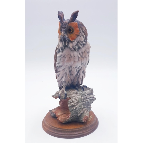 159 - CAPODIMONTE  Large 30cm MODEL OF A LONG EARED OWL MOUNTED ON A  WOODEN PLINTH Signed G. Armani (Plea... 