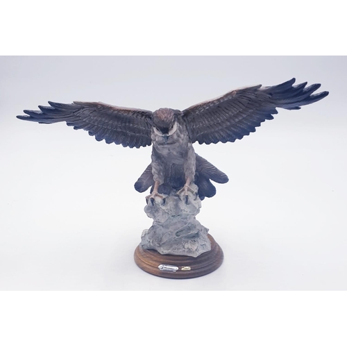 161 - CAPODIMONTE Extra Large 34cm x 23cm MODEL OF A BIRD OF PREY MOUNTED ON A WOODEN PLINTH Signed G. Arm... 