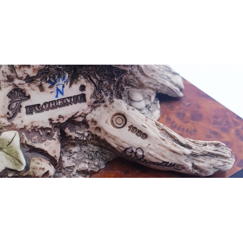 163 - CAPODIMONTE 11.5cm MODEL OF AN EAGLE MOUNTED ON A WOODEN PLINTH Signed