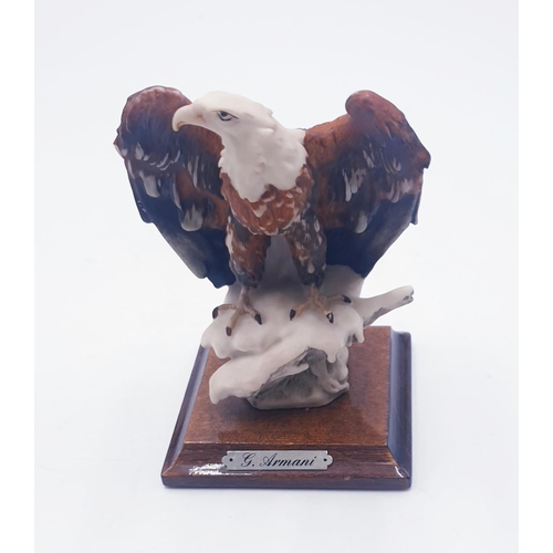 164 - CAPODIMONTE Extra Large 34cm x 28cm MODEL OF AN EAGLE MOUNTED ON A WOODEN PLINTH Signed (Please Note... 