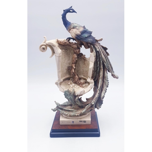 165 - CAPODIMONTE (Florence) SCULPTURE D' ARTE Extra Large 43cm x 28cm MODEL OF A PEACOCK ON BROKEN VASE (... 