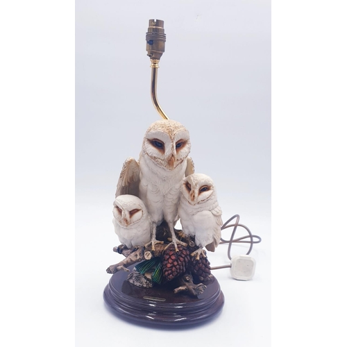 166 - CAPODIMONTE Extra Large 45cm FIGURAL LAMP BASE FEATURING MODELS OF THREE OWLS Signed (Please Note Th... 