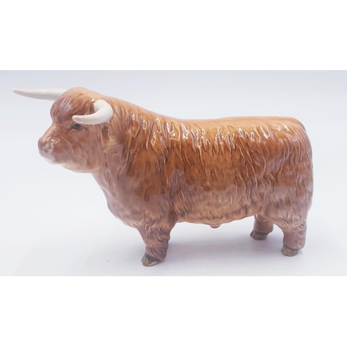 197 - BESWICK Large 12.7cm Model Of A HIGHLAND BULL MODEL No 2008 (Tan/brown Gloss Colourway) 1965-1990 De... 