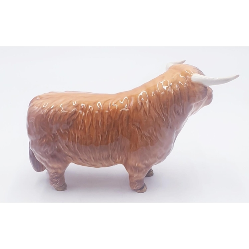 197 - BESWICK Large 12.7cm Model Of A HIGHLAND BULL MODEL No 2008 (Tan/brown Gloss Colourway) 1965-1990 De... 