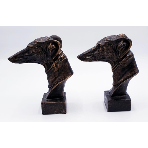 63 - BRONZE METAL 21.5cm x 18cm BUSTS OF TWO GREYHOUNDS