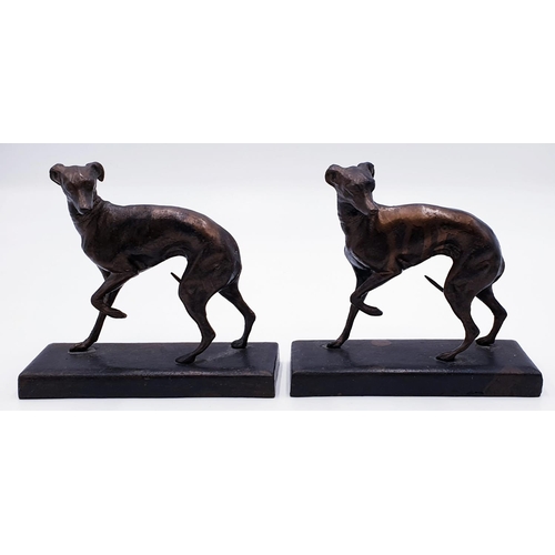 64 - BRONZE METAL 17cm x 15.5cm MODELS OF TWO GREYHOUNDS /WHIPPETS