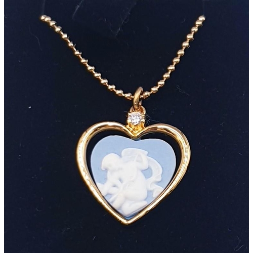 90 - WEDGWOOD BLUE JASPER WARE HEART SHAPED PENDANT ON A NECK CHAIN  (Boxed)