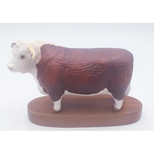 757 - BESWICK Large 14cm MODEL OF A HEREFORD BULL-(On Wooden Plynth) Model No 1363C 1968/75 Designed By Mr... 