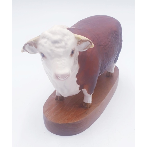 757 - BESWICK Large 14cm MODEL OF A HEREFORD BULL-(On Wooden Plynth) Model No 1363C 1968/75 Designed By Mr... 