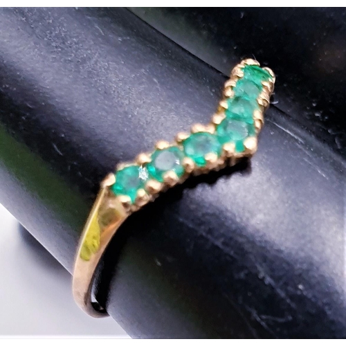 781 - GOLD GREEN STONE SET WISHBONE RING (Size J-K Total Weight 0.65 Grams)