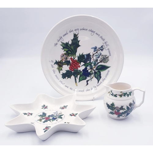 146 - PORTMEIRION Large 26.5cm Dia PLATE , 24cm x 24cm STAR SHAPED SERVING DISH Plus MILK JUG IN THE HOLLY... 