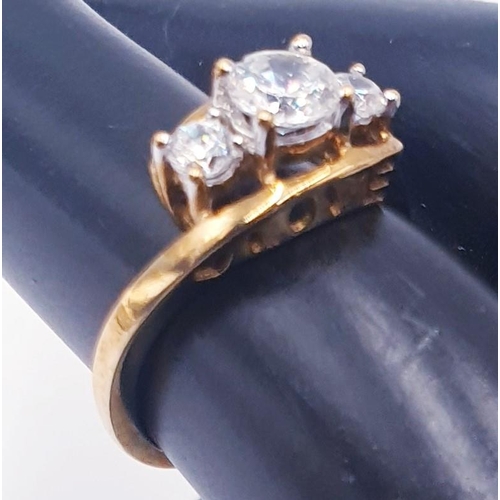 238 - 9ct GOLD TRILOGY RING Set With WHITE STONES (Maybe CZ) (Size J-K) The Shanks Has The Word LOVE On Ea... 