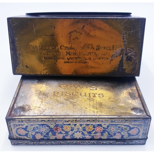 336 - CRAWFORDS BISCUIT TINS (2) (Old) ONE IN THE SHAPE OF A STATIONARY BOX, ONE DECORATED IN THE WILLIAM ... 