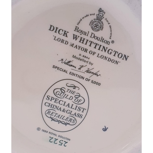 345 - ROYAL DOULTON Large 19cm CHARACTER JUG 'DICK WHITTINGTON-LORD MAYOR OF LONDON' (Handle: Sign Post To... 