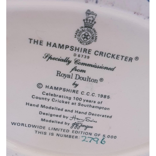 356 - ROYAL DOULTON Small 12.75cm CHARACTER JUG 'THE HAMPSHIRE CRICKETER' (Handle: A Cricket Bat) D6739 19... 